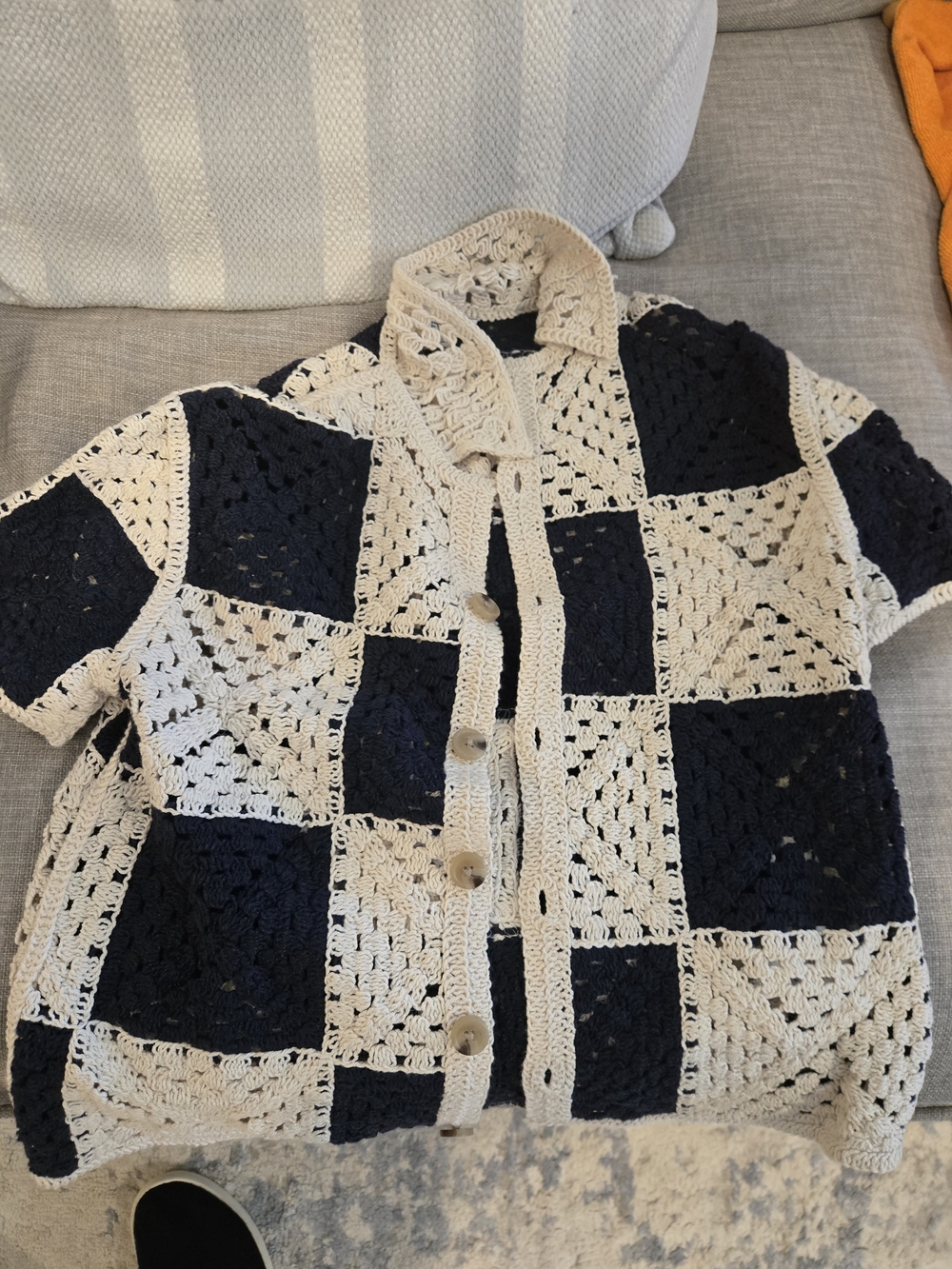 NWT Crewcuts Navy and Cream Crochet Checkerboard Cardigan